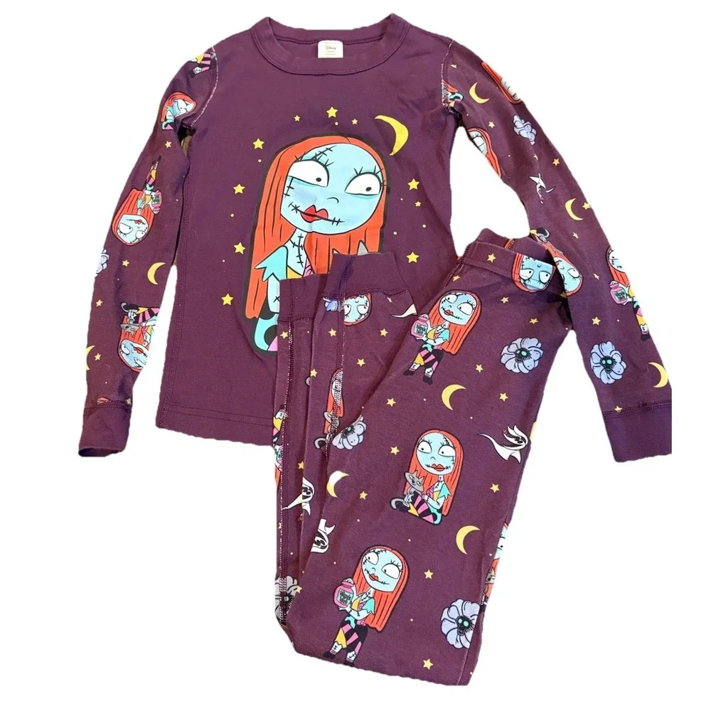 HANNA ANDERSSON ORGANIC LONG JOHNS PAJAMAS DISNEY NIGHTMARE SALLY‎ Size 8 EUC